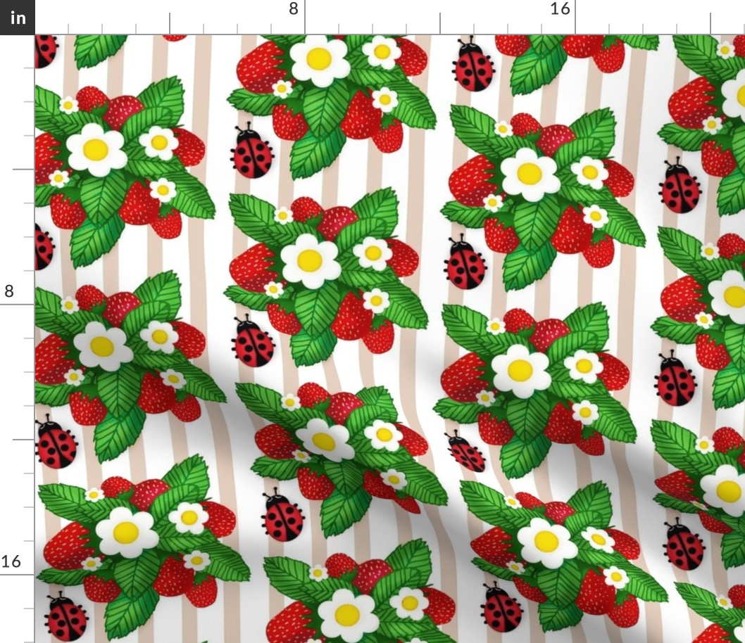 Summer Strawberries & Miss Ladybug on stripe 