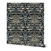  gothic floral stripe damask in ivory, sky, and black