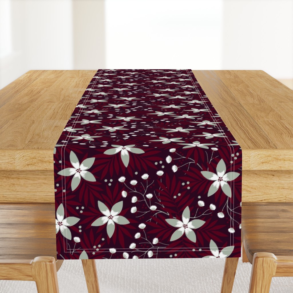 Winter floral on dark red