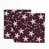 Winter floral on dark red