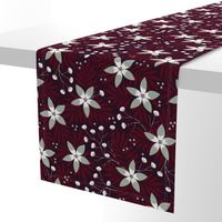 Winter floral on dark red