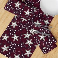 Winter floral on dark red