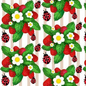 Summer Strawberries & Miss Ladybug on stripe  med