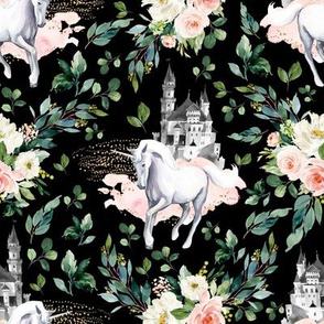 8" Unicorn and Castle Garden - Black