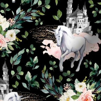 10.5" Unicorn and Castle Garden - Black