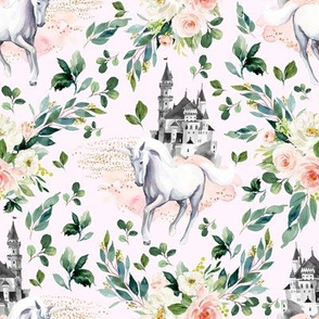 8" Unicorn and Castle Garden - Light Pink