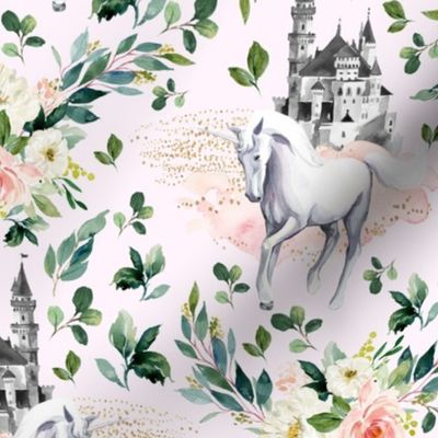 10.5" Unicorn and Castle Garden - Light Pink