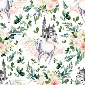 8" Unicorn and Castle Garden - White