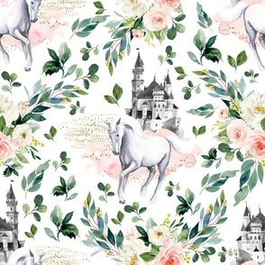 10.5" Unicorn and Castle Garden - White