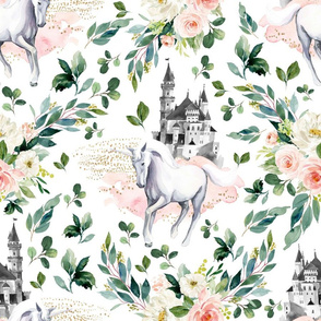 18" Unicorn and Castle Garden - White