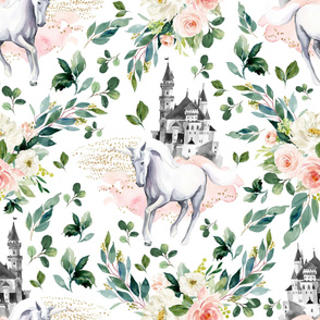 36" Unicorn and Castle Garden - White