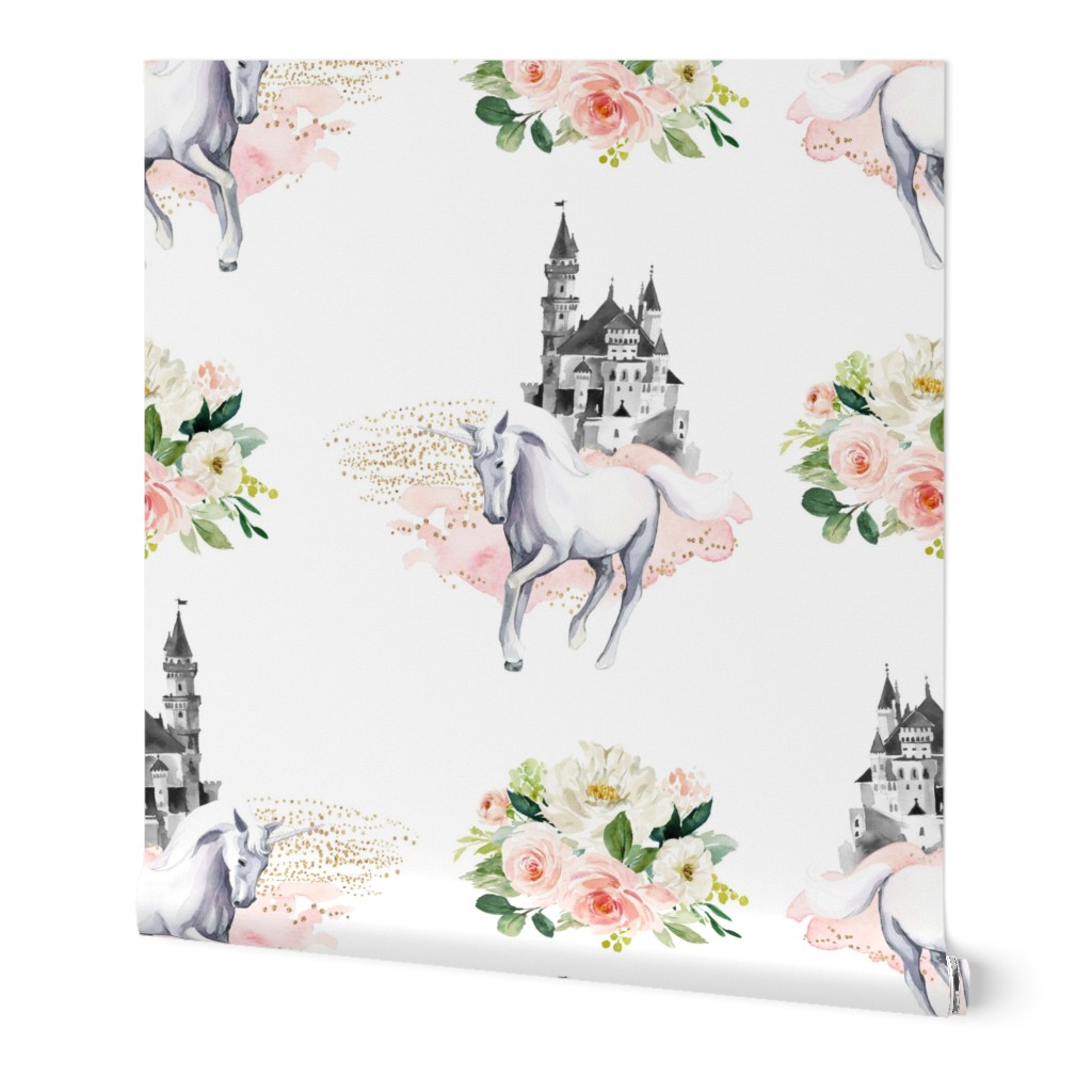 4" Unicorn and Castle Garden - Pink & White Flowers