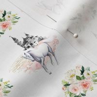 4" Unicorn and Castle Garden - Pink & White Flowers