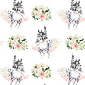 4" Unicorn and Castle Garden - Pink & White Flowers