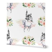 36" Unicorn and Castle Garden - Pink & White Flowers