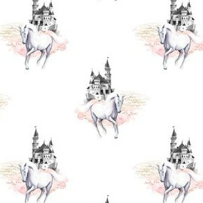 4" Unicorn and Castle Garden - Pink & White