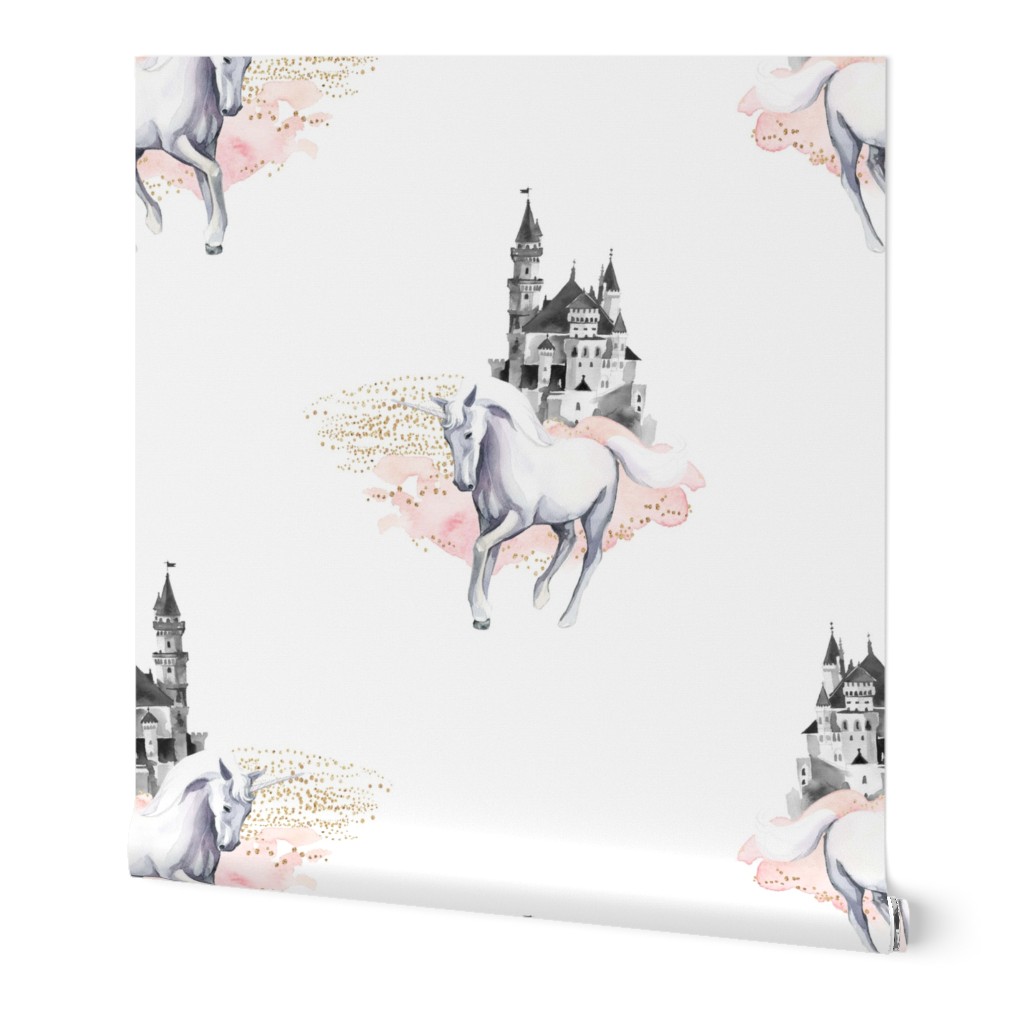 8" Unicorn and Castle Garden - Pink & White