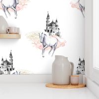 8" Unicorn and Castle Garden - Pink & White