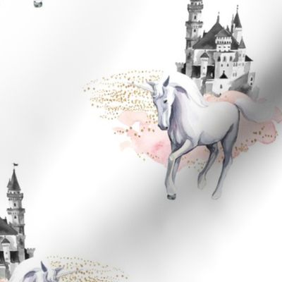 10.5" Unicorn and Castle Garden - Pink & White