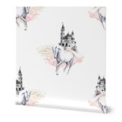 18" Unicorn and Castle Garden - Pink & White
