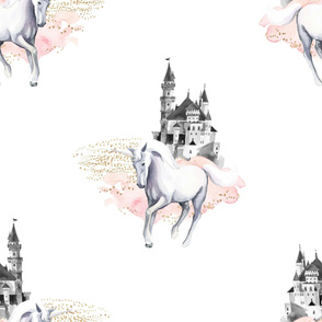 36" Unicorn and Castle Garden - Pink & White