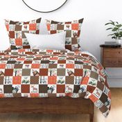 4.5" BLOCKS- Woodland Critters Patchwork Quilt - Bear Moose Fox Raccoon Wolf, Brown & Orange Design GingerLous