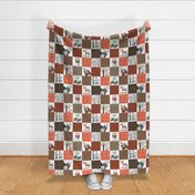 4.5" BLOCKS- Woodland Critters Patchwork Quilt - Bear Moose Fox Raccoon Wolf, Brown & Orange Design GingerLous