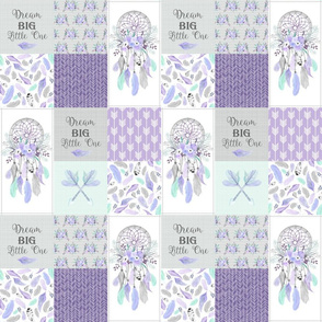 3" BLOCKS Dream Big Dream Catchers Patchwork Quilt Top – Wholecloth for Girls Purple Lavender Grey Feathers Nursery Blanket Baby Bedding