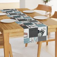 Woodland Critters Patchwork Quilt - Bear Moose Fox Raccoon Wolf, Gray & Blue Design GingerLous