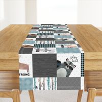 Woodland Critters Patchwork Quilt - Bear Moose Fox Raccoon Wolf, Gray & Blue Design GingerLous