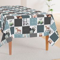 Woodland Critters Patchwork Quilt - Bear Moose Fox Raccoon Wolf, Gray & Blue Design GingerLous