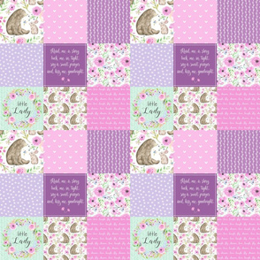 3" BLOCKS- Little Lady Patchwork Quilt - Woodland Bear + Bunny Floral Pink + Lavender Wholecloth Best Friends 2 Coordinate for Girls GingerLous