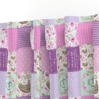 3" BLOCKS- Little Lady Patchwork Quilt (rotated) - Woodland Bear + Bunny Floral Pink + Lavender Wholecloth Best Friends 2 Coordinate for Girls GingerLous