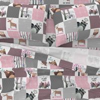 Woodland Critters Patchwork Quilt - Bear Moose Fox Raccoon Wolf, Grey & Pink Design GingerLous