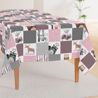 Woodland Critters Patchwork Quilt - Bear Moose Fox Raccoon Wolf, Grey & Pink Design GingerLous