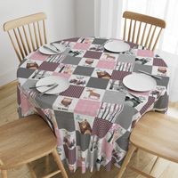 Woodland Critters Patchwork Quilt - Bear Moose Fox Raccoon Wolf, Grey & Pink Design GingerLous