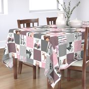 Woodland Critters Patchwork Quilt - Bear Moose Fox Raccoon Wolf, Grey & Pink Design GingerLous