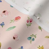 Woodland Flowers (baby pink) - Pink Peach Blue Floral