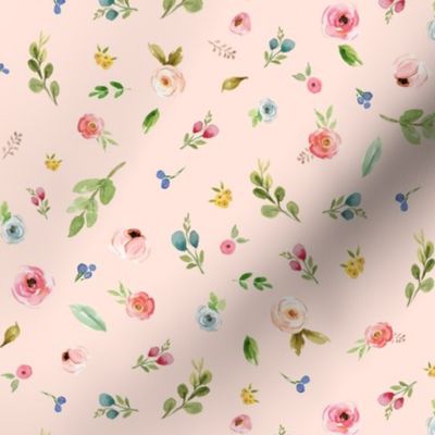 Woodland Flowers (baby pink) - Pink Peach Blue Floral