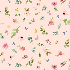 Woodland Flowers (baby pink) - Pink Peach Blue Floral