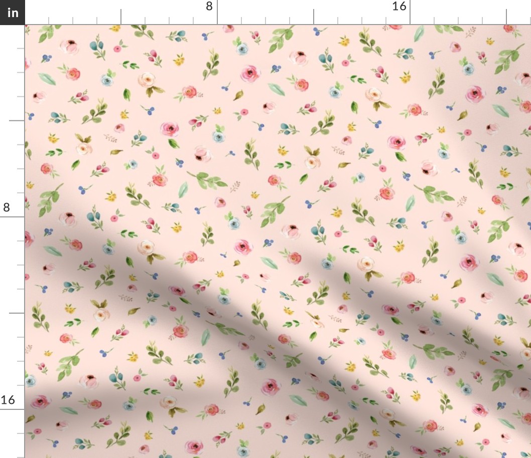 Woodland Flowers (baby pink) - Pink Peach Blue Floral