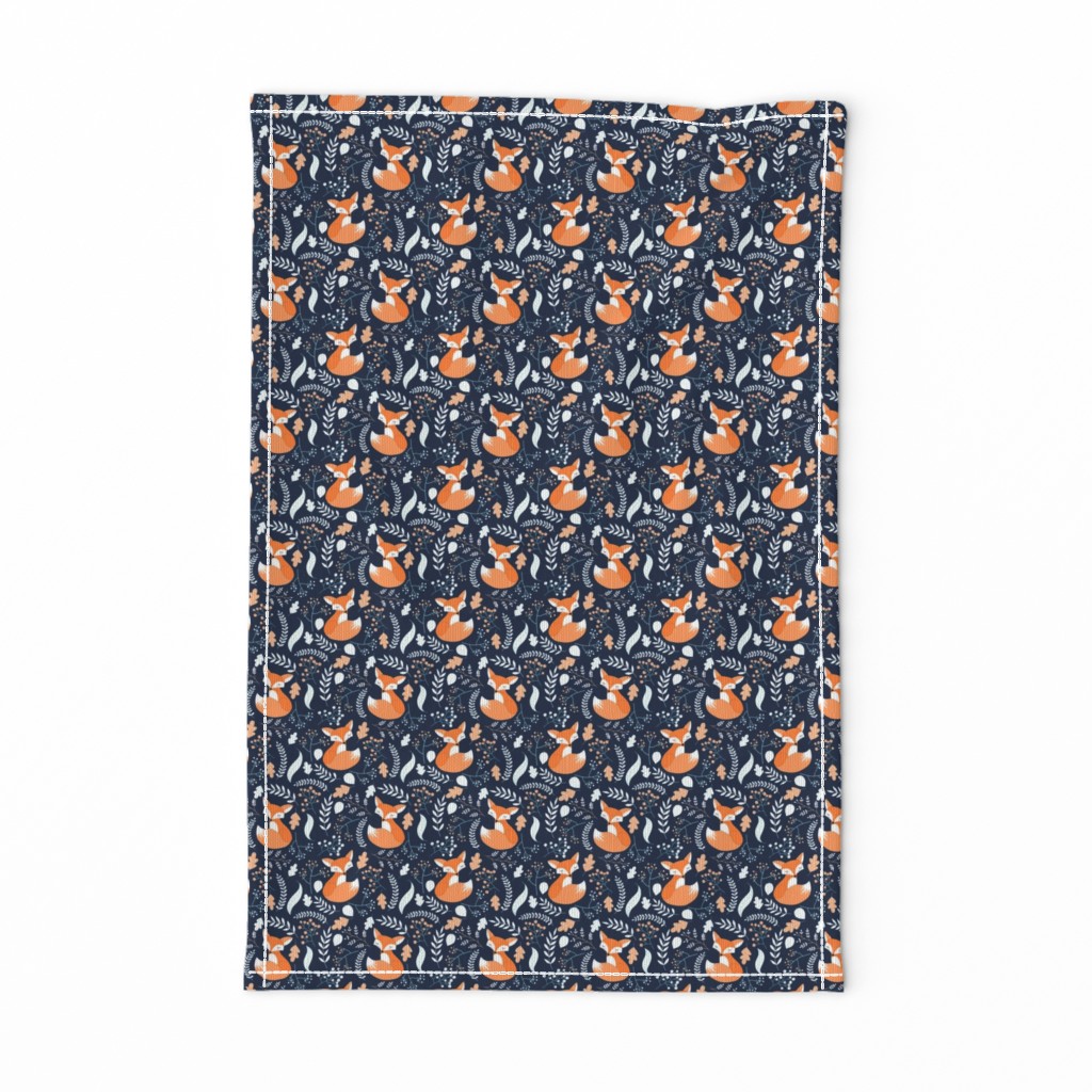 SMALLER Fox - Sleepy Foxes (navy) Baby Nursery Woodland Animals Kids Childrens Bedding N10