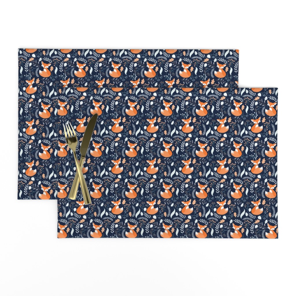 SMALLER Fox - Sleepy Foxes (navy) Baby Nursery Woodland Animals Kids Childrens Bedding N10