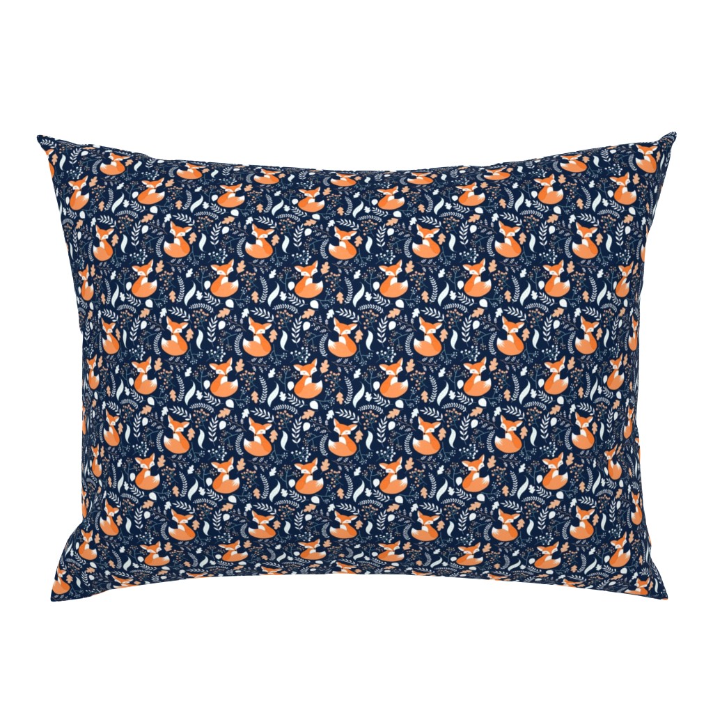 SMALLER Fox - Sleepy Foxes (navy) Baby Nursery Woodland Animals Kids Childrens Bedding N10