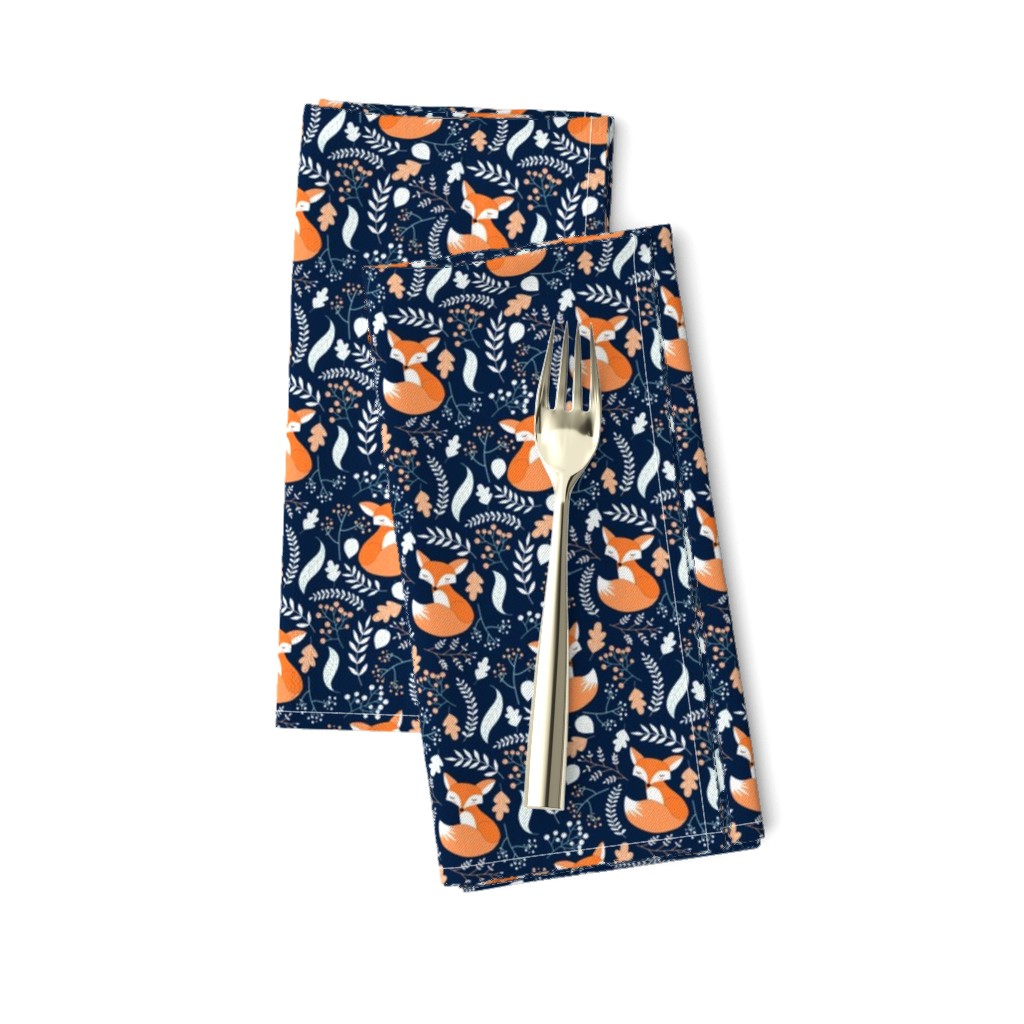 SMALLER Fox - Sleepy Foxes (navy) Baby Nursery Woodland Animals Kids Childrens Bedding N10