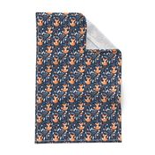 SMALLER Fox - Sleepy Foxes (navy) Baby Nursery Woodland Animals Kids Childrens Bedding N10