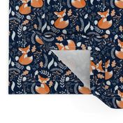 SMALLER Fox - Sleepy Foxes (navy) Baby Nursery Woodland Animals Kids Childrens Bedding N10