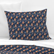 SMALLER Fox - Sleepy Foxes (navy) Baby Nursery Woodland Animals Kids Childrens Bedding N10