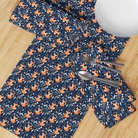 SMALLER Fox - Sleepy Foxes (navy) Baby Nursery Woodland Animals Kids Childrens Bedding N10