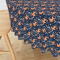 SMALLER Fox - Sleepy Foxes (navy) Baby Nursery Woodland Animals Kids Childrens Bedding N10